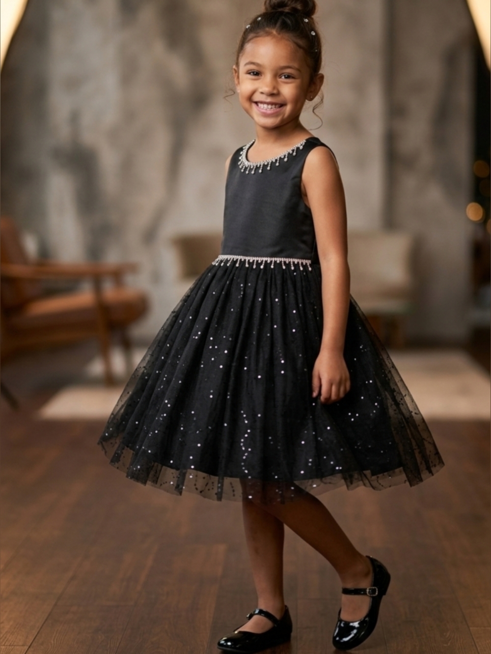 Black Sequin Tulle Party Dress Girls Formal Occasion
